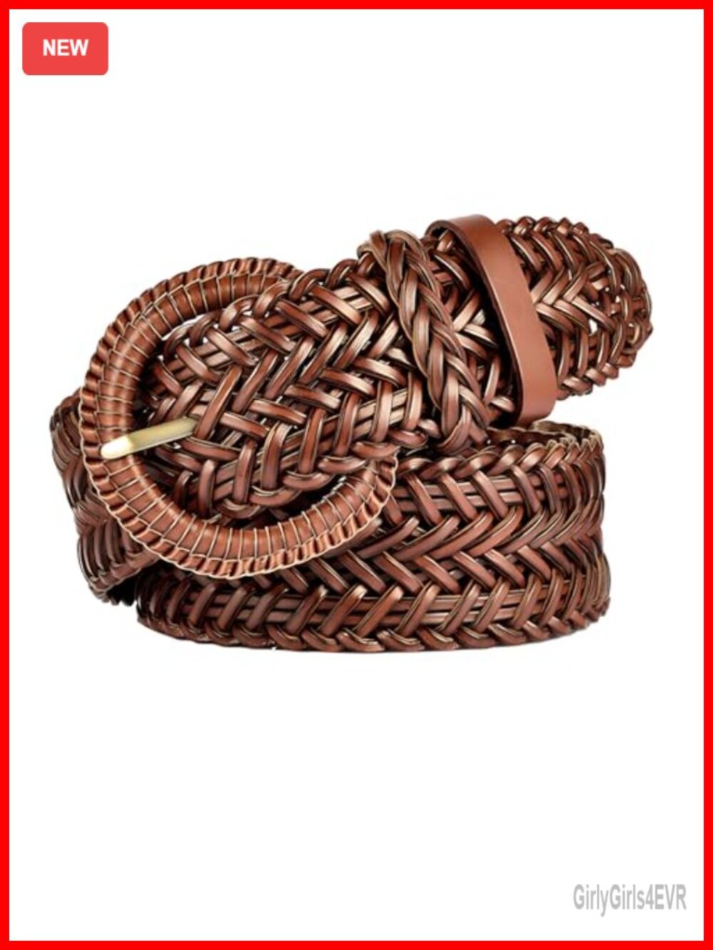 Hand-Woven Leather Braided Belt 1.6 inch Wide Vintage Prong Buckle